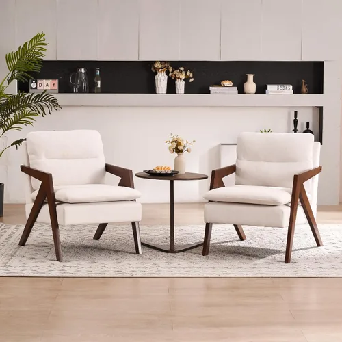 Vista 22 de Silla con acento moderno de mediados de siglo con marco de madera maciza, sillas tapizadas de chenilla para sala de estar con cojín para dormitorio