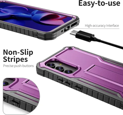 Vista 2 de ExoGuard Funda para Samsung Galaxy A54 5G, funda de goma resistente a prueba de golpes con protector de pantalla incorporado (morado)