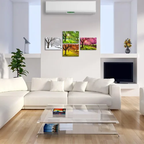 Vista 3 de KREATIVE ARTS 4 piezas de lienzo de arte para pared, primavera, verano, otoño, invierno, cuatro estaciones, paisaje, colorido, árbol, pintura