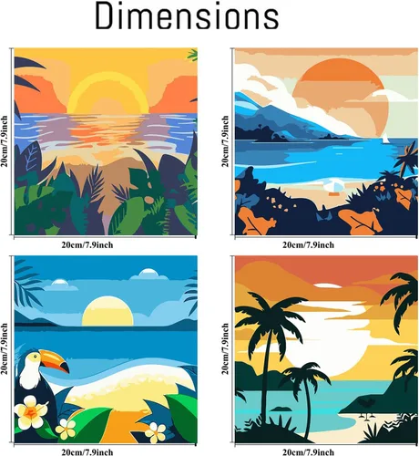 Vista 2 de AOSGEDY Paquete de 4 pinturas por números para adultos y niños principiantes, pintura acrílica DIY de paisaje-playa, kit de pintura por números