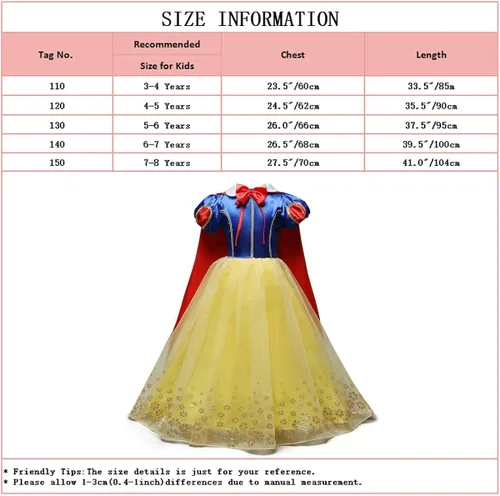 Vista 6 de MYRISAM Disfraz de princesa blanca como la nieve para niñas Halloween carnaval cosplay vestido de cumpleaños de Navidad con accesorios de capa