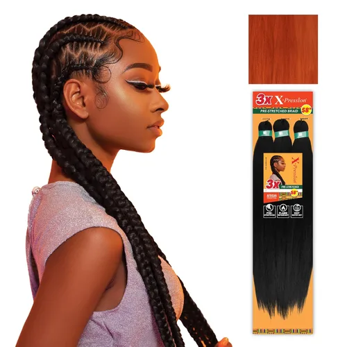 Vista 24 de Sensationnel X-Pression - Trenzas sintéticas prestiradas, 3 unidades, 58 pulgadas, negro azabache 1 Cabello trenzado, Kanekalon, ignífugo