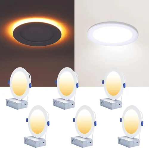 Vista 12 de CycevSun Luces LED Empotradas de 4 Pulgadas con Luz Nocturna - Downlight Wafer Ultrafino Sin Lata para Exteriores, Iluminación de Sofito, Regulable
