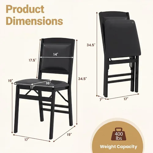Vista 3 de GOFLAME Folding Dining Chairs Set of 2, Faux Leather Upholstered Kitchen Chairs with Padded Seat and Backrest, Solid Wood Foldable Chairs for Living