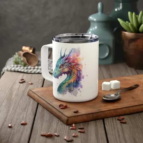 Vista 4 de Hyturtle Taza de Dragón - Taza de Café de Acero Inoxidable de 12oz, Regalo para Amantes de los Dragones para Mujeres, Regalo Bonito para Amantes