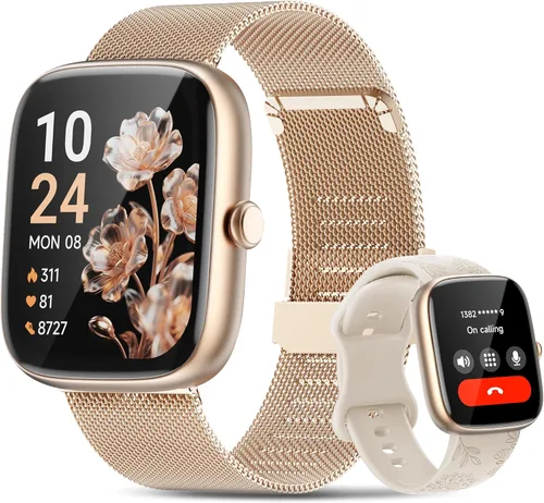 Vista 2 de Reloj inteligente para mujer para iPhone Android: 1.83 pulgadas HD pantalla táctil Bluetooth llamada Smartwatch con frecuencia cardíaca, SpO2