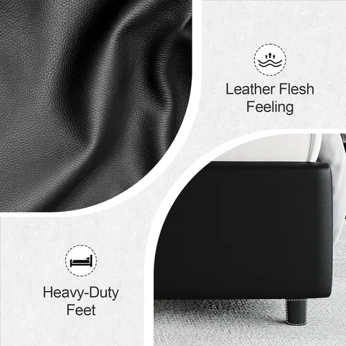 Vista 7 de REVOMINCA Base de cama individual con luces LED, plataforma tapizada de piel sintética con cabecera de ala plateada, estilo moderno, no necesita
