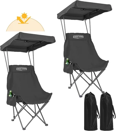 Vista 13 de YOUNG WOOD Silla de Camping y Playa Portátil con Toldo de Sombra, Plegable Ligera de Gran Tamaño para Todos, Fácil de Abrir y Cerrar Sin