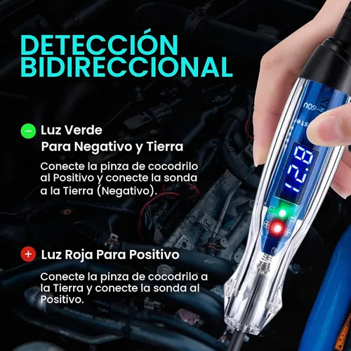 Vista 2 de AWBLIN Luz de Prueba Automotriz 3-60V DC Probador de Circuito LED Digital, Probador de Luz de Servicio Pesado con Voltímetro, Probador de Voltaje