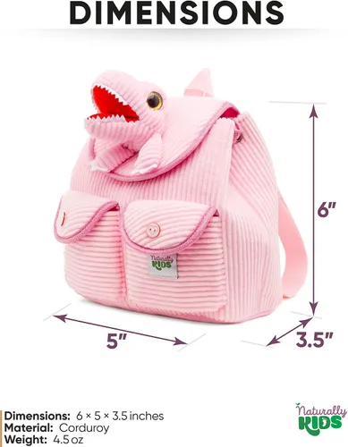 Vista 3 de Naturally KIDS Mini mochila de dinosaurio - Mochila muy pequeña para niñas y niños - Juguetes de dinosaurio para niños de 3 a 5 años - Mochila