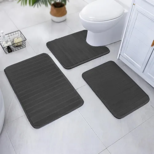 Vista 25 de SWEMSTAR Alfombra de baño de espuma viscoelástica con alfombra de inodoro, tapete de baño absorbente de agua para suelo de baño, antideslizante