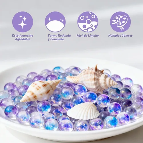 Vista 3 de Sukh - 100 unidades de canicas de cristal, diseño de ojo de gato morado, bolas de relleno de jarrón a granel de 0.39 pulgadas