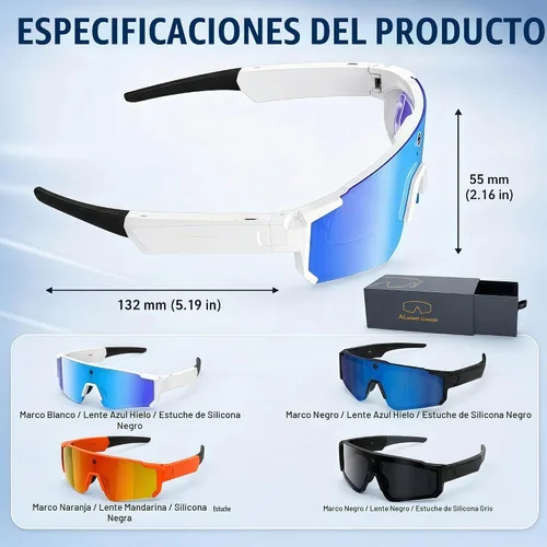 Vista 8 de Gafas de sol inteligentes Sport AI con cámara POV 4K (negro/azul hielo) Audio y video, traducción en tiempo real, asistente de voz AI
