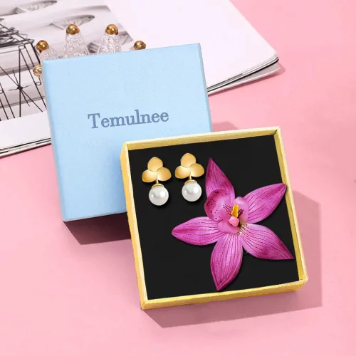 Vista 3 de Pinzas para el cabello de flores moradas aretes de perla accesorios de disfraces de Halloween disfraz de princesa accesorios de cosplay perlas