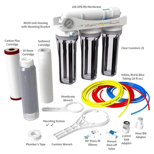 Vista 2 de Aquatic Life Sistema de filtro de agua de desionización de ósmosis inversa de 4 etapas Unidad de filtración RO/DI con cartucho Carbon Plus, 100 GPD