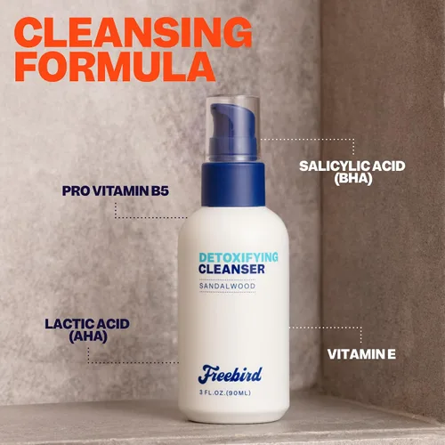 Vista 3 de Freebird Limpiador diario de cuerpo y cara para hombres, limpiador desintoxicante de piel con vitamina E y ácido salicílico, lavado exfoliante