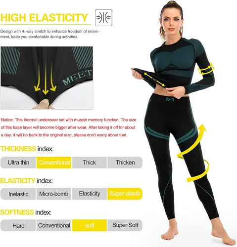 Vista 4 de MEETYOO Conjunto de ropa interior térmica para mujer, pantalones largos de invierno, capa base cálida, conjunto superior e inferior para esquiar