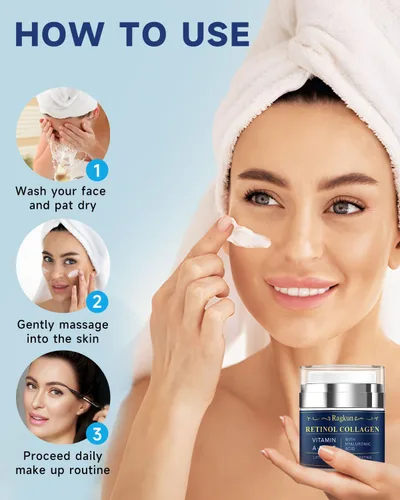 Vista 6 de Ragkun Crema de retinol para la cara, cremas de colágeno para el cuello para tensar y reafirmar, hidratante facial antienvejecimiento de día y noche