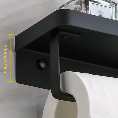 Vista 5 de Soporte adhesivo de papel higiénico con estante, soporte de rollo de papel higiénico de acero inoxidable 304, dispensador de papel higiénico