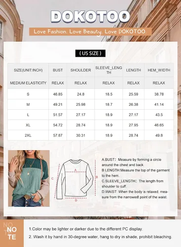 Vista 6 de Dokotoo Camisas de manga larga con cuello redondo y bloque de color para mujer, a la moda 2024