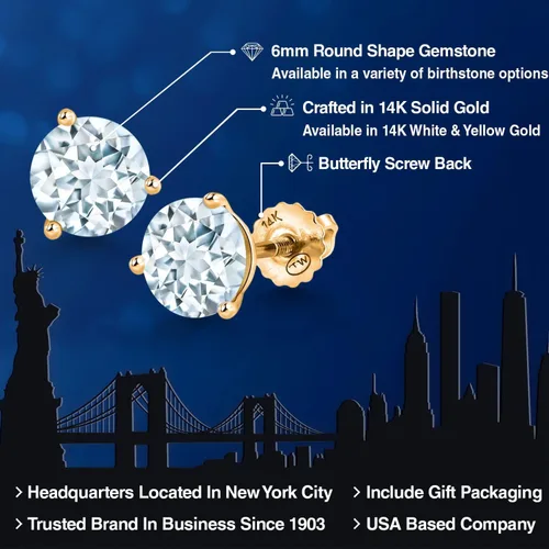 Vista 44 de Gem Stone King Aretes de Martini de oro amarillo de 14 quilates Aretes de tuerca de 3 puntas para mujeres y hombres Redondos de 0.236 pulgadas