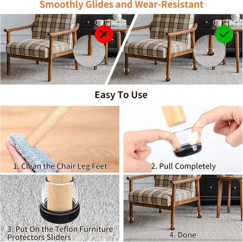 Vista 6 de Deslizadores de silla para suelos alfombrados, 16 piezas deslizantes redondos para muebles, protectores de patas de silla para alfombra, hacen que
