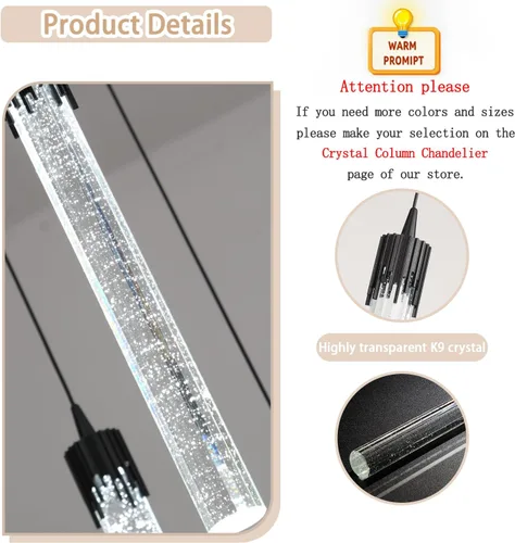 Vista 3 de ykolupty Luces colgantes modernas para isla de cocina, mini lámpara colgante de cristal negro con LED regulable de 2700 K-6000 K, lámpara de araña