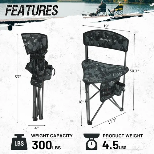 Vista 3 de X Strike Sillas de pesca con soporte para caña de pescar al aire libre plegable