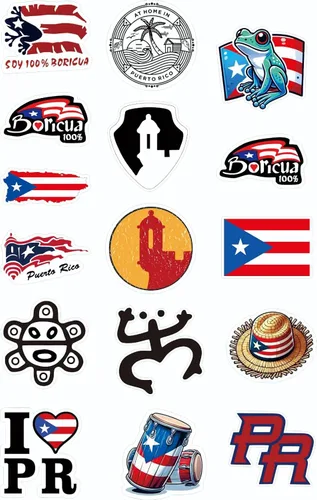 Vista 6 de El Set Original de Calcomanías de Puerto Rico - Vinilo Impermeable - Calcomanía para Casco de Obra, Boricua, Coqui, El Morro, Parachoques de Auto