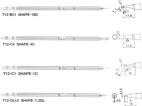 Vista 2 de Yetaha 4 puntas de soldadura T12, repuesto de herramienta de soldadura para FX-951 FX-952, estación de retrabajo de soldadura Hakko para T12-C4