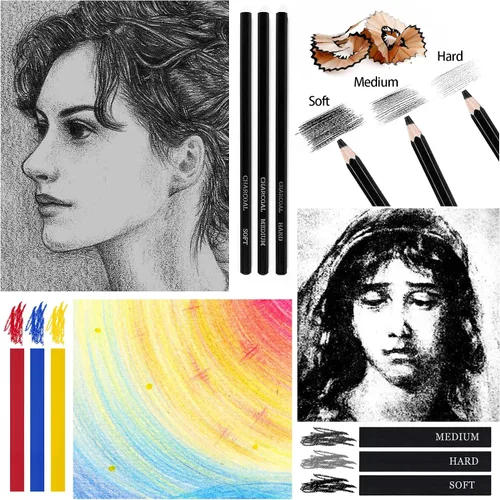 Vista 4 de Vobou Juego de 33 suministros de arte, lápices de dibujo de colores, kit de arte, lápices de grafito con estuche portátil, suministros de arte