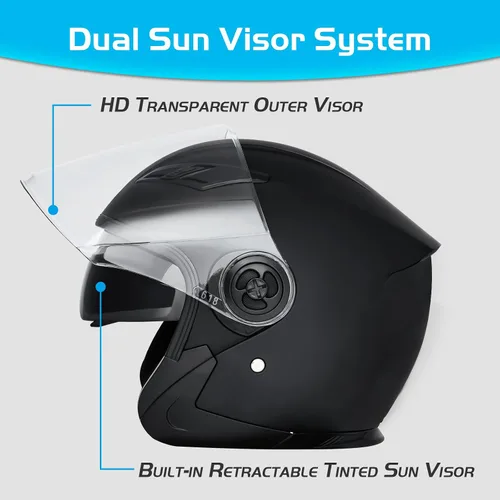 Vista 3 de Casco de motocicleta con cara abierta SanQing, 3/4, para adultos, con media cara, para moto-scooter, motorista, hombres y mujeres, aprobado por