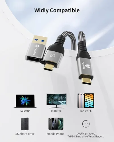 Vista 7 de PHIXERO Cable USB C (100 W/20 Gbps/3.3 pies), salida de video de 4K a 60 Hz tipo C, 2 en 1 USB-A/C a C, 3.2 Gen 22 para MacBook Pro/Air/iPad Pro