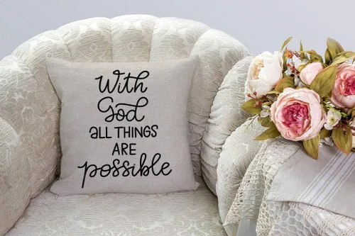 Vista 2 de SSOIU Funda de almohada con cita motivacional e inspiradora, con Dios todas las cosas son posibles, de lino y algodón, decorativa, para el hogar