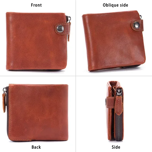 Vista 6 de Cenunco - Carteras de piel de vacuno para hombre estilo vintage con cierre de bolsillo