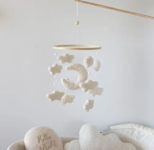 Vista 4 de Boucle Cloud Moon - Cuna móvil boho para cuna para cuna neutral para guardería móvil para niños y niñas blanco (White 10)