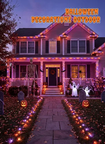 Vista 8 de Minetom 200 LED Halloween String Lights 66FT Outdoor Halloween Lights Purple & Orange