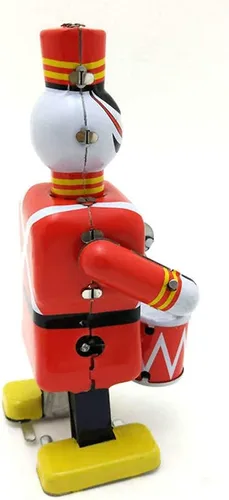 Vista 4 de Charmgle Juguete de estaño de cuerda para caminar robot baterista figura juguete, colección para adultos, juguete de relojería, recuerdo de fiesta
