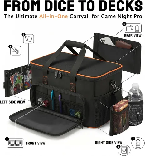 Vista 2 de Bolsa de juego de mesa con múltiples bolsillos, bolsa convertible y transporte de hombro, incluye 5 bandas elásticas para caja, 20.5 x 12.6 x 12.6