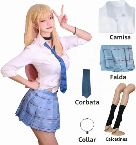Vista 3 de Disfraz de uniforme escolar japonés para mujer, falda plisada Blanco
