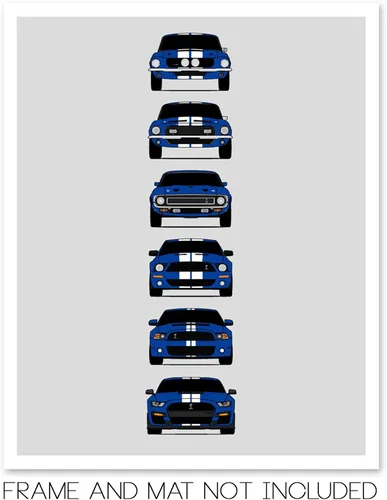 Vista 2 de Custom Car Posters Póster hecho a mano compatible con Shelby Mustang GT500 Generations e impresión de Ford Shelby GT500, azul con rayas blancas