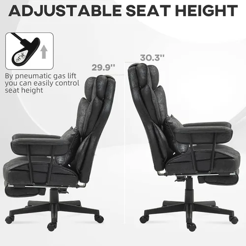 Vista 7 de HOMCOM Silla de oficina ejecutiva de masaje con 6 puntos de vibración, silla de oficina grande y alta con calefacción de 400 libras con reposapiés