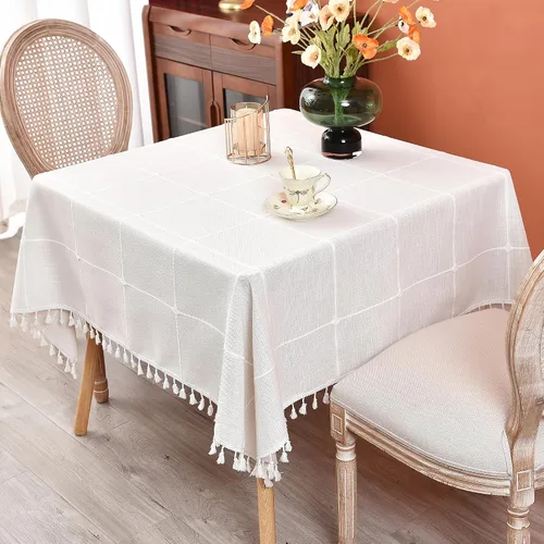 Vista 17 de Mantel redondo a cuadros de 36 pulgadas de algodón y lino, mantel redondo grueso, cubierta para mesa de café para casa de campo, cocina, comedor