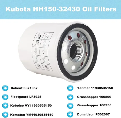 Vista 5 de HH150-32430 Filtros de aceite para Kubota D722 D902 WG750 WG752 WG972 Grasshopper 321D 325 325D 329 432 721 721D 725 729 932 Tractores Reemplazar
