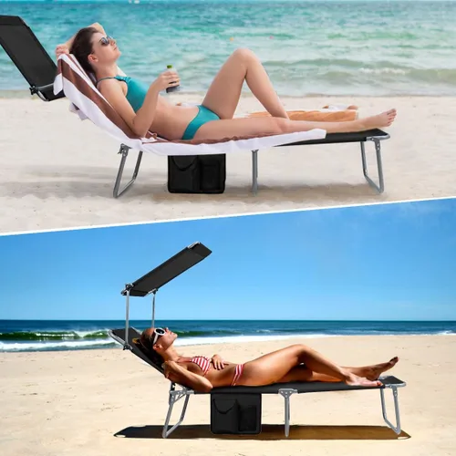 Vista 2 de Giantex Silla bronceadora, tumbona de patio con 5 posiciones ajustables, toldo de sombra, bolsillo de almacenamiento, cuna de campamento, sillón