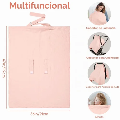 Vista 4 de Funda de asiento de automóvil de muselina de verano, transpirable, para bebés y niñas, fundas multiusos para lactancia materna, color rosa