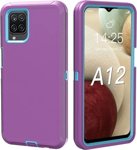 Vista 2 de Funda resistente para Samsung Galaxy A12, con clip, a prueba de golpes y caídas, a prueba de polvo, morado y azul cielo