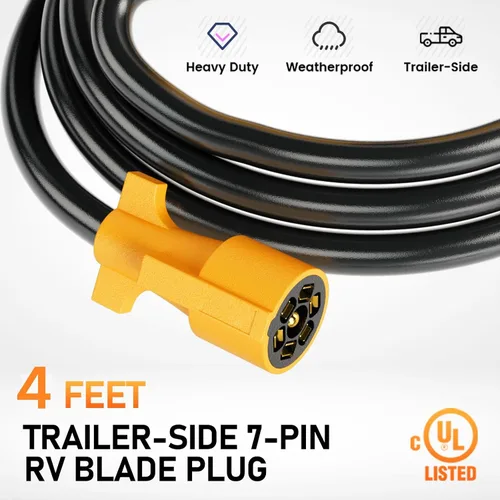 Vista 2 de MECMO - Arnés de cableado de remolque de 7 pines de 4 pies de reemplazo para RV con hoja de remolque de 7 vías resistente con conector de extremo