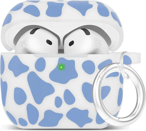 Vista 32 de LitoDream - Funda de silicona suave y flexible con llavero para Apple AirPods 2 y 1, para niñas (vaca; blanco con cactus)