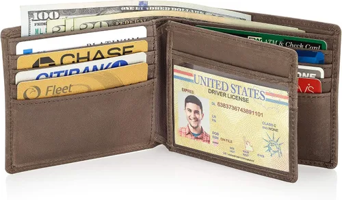 Vista 2 de Cartera plegable de piel Stealth Mode para hombre con ventana de identificación y bloqueo RFID